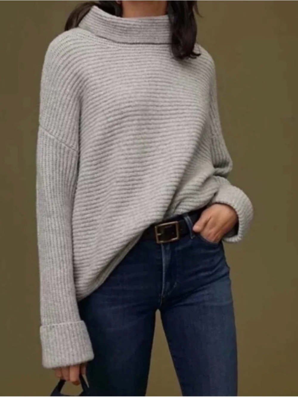 Pilcro by Anthropologie Oversized Slouchy Cowl Neck Sweater in Grey